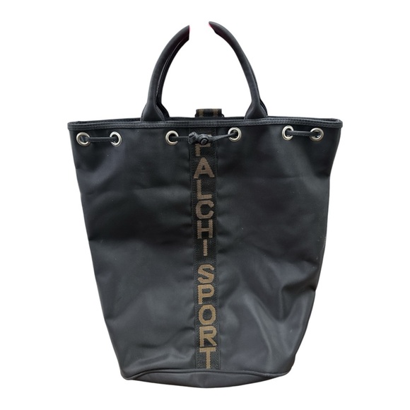 Carlos Falchi Black Textured Tote with Drawstring Closure - Picture 1 of 5